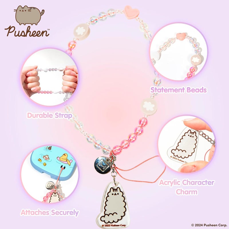 iFace Pusheen the Cat Beaded Wristlet Universal Charm Strap - Wrist Strap for Cell Phone Camera Keys AirPods - Image 1